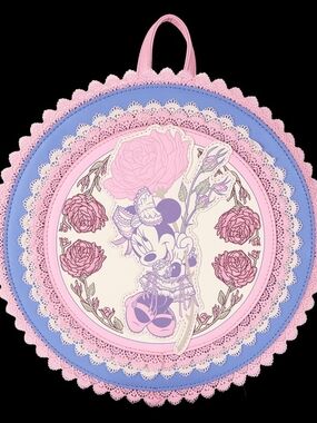 Loungefly Pink Purple Minnie Mouse Floral Round Backpack
